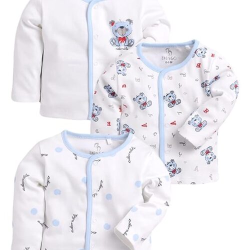 BABY GO Cotton Full Sleeve Regular Round Neck Front Open Pack Of 3 Tees For Baby Boy's Clothing Set