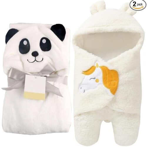 First Kick Baby Blankets New Born Combo Pack of Hooded Wrapper Sleeping Bag and Baby Bath Towel
