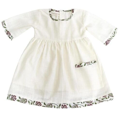 KOSHMOSH Pure Soft Cotton Frock for Baby Girl 3/4 Bell Sleeves Dress with Single Pocket Stylish Knee Length Casual Dress for Girls with Astar/Lining