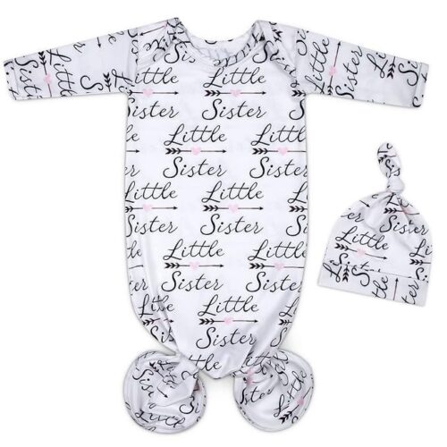 Newborn Knotted Gown 0-6 Months Girl Breathable Sleeper Gowns with Hat Set