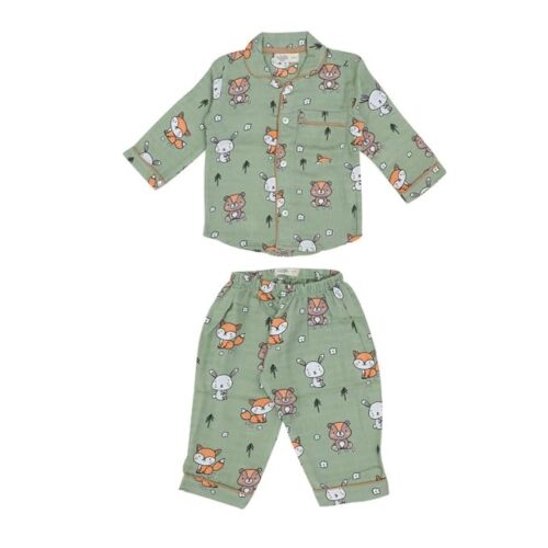 A toddler thing Organic Muslin Dyed Sleepsuit | Full Sleeves | Full Cover Dress | Top & Pants | Night Suit for Boys & Girls | Sleepwear Baby Products | Night Wear Rompers